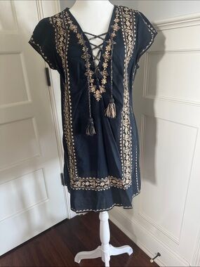 Calypso St. Barth Black Tunic with Gold Embroidery